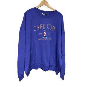 Special Thanks Cape Cod Women's Sweatshirt Embroidered Lighthouse Blue Crew 3X